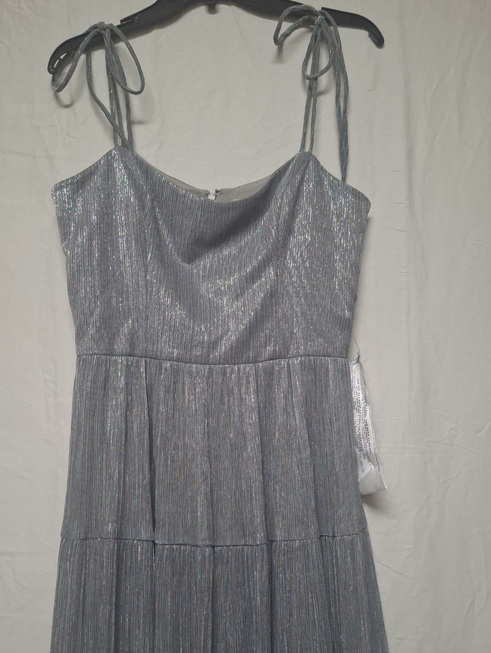Silver Shimmer Tie-Strap Midi Dress M